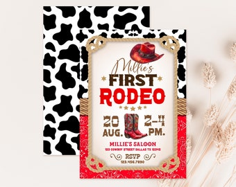 Editable COWGIRL RODEO INVITATION Western Birthday Invite Printable template Red Rodeo Wild west Editable invitation Cowboy Cowgirl