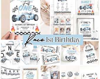 Race Car 1st Birthday Party Decorations: Editable Racing Theme (Digital Download) FO001