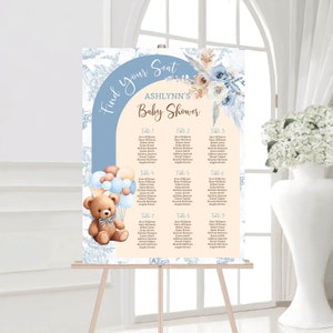 Bear Baby Shower Seating Chart Template Dusty Blue Baby Shower Bearly Wait Seating Chart Sign Editable Seating Chart Baby Shower Boy BBT2
