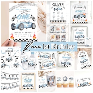 Editable Fast One Party Decorations Racecar Package Birthday Racing car Vintage Boy Bundle Party Template Digital Instant Download FO001