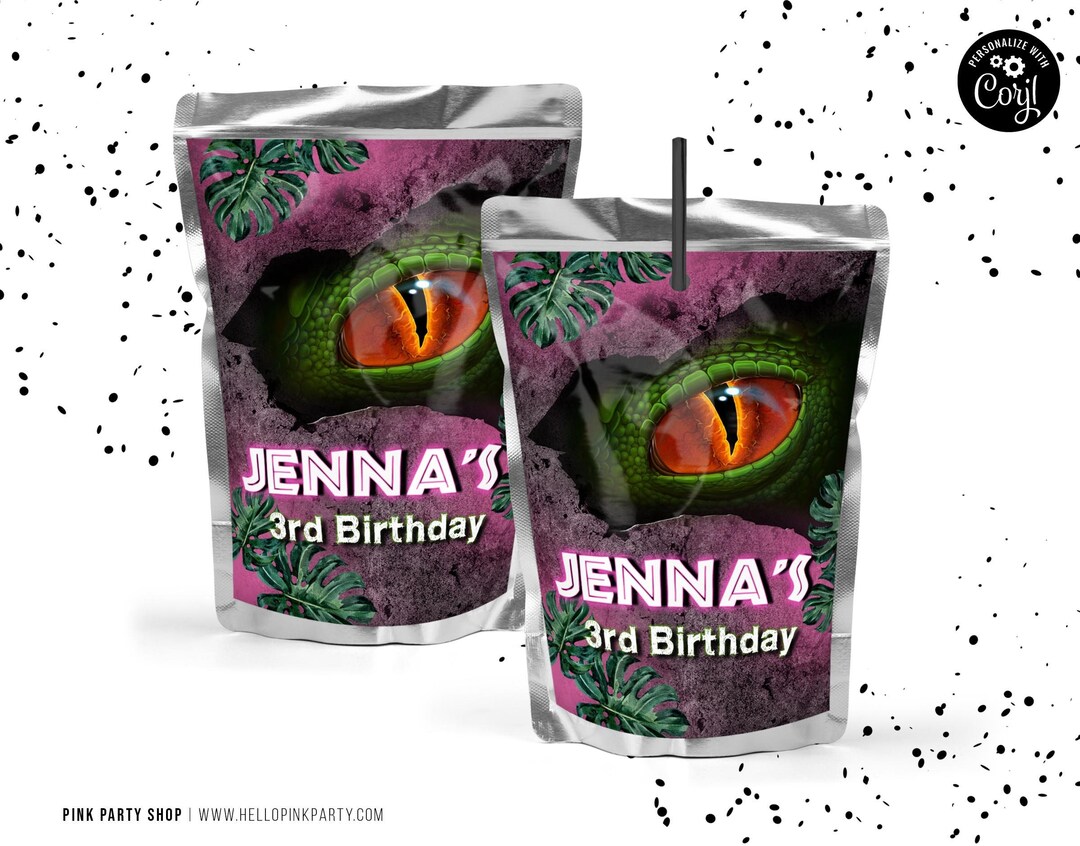 Jurassic Birthday Juice Pouch Label Editable Template Dinosaur Drink ...