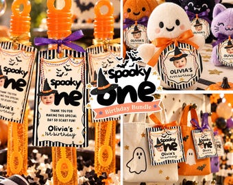 Spooky One Halloween Favor Tags Bundle, 3 Sizes, Editable Canva Templates