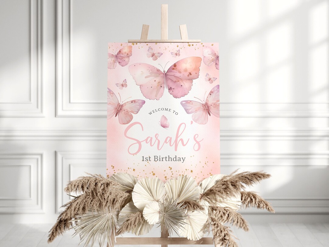 Butterfly Birthday Printable Welcome Sign Template, Boho Floral ...