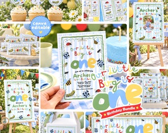 Little Bug First Birthday Party Bundle, Editable Bug Explorer Printables