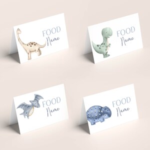 Etiqueta de comida para chá de bebê de dinossauro editável, chá de bebê jurássico, barraca de comida para festa, cartão de comida para chá de bebê moderno mínimo, modelo para impressão BS200