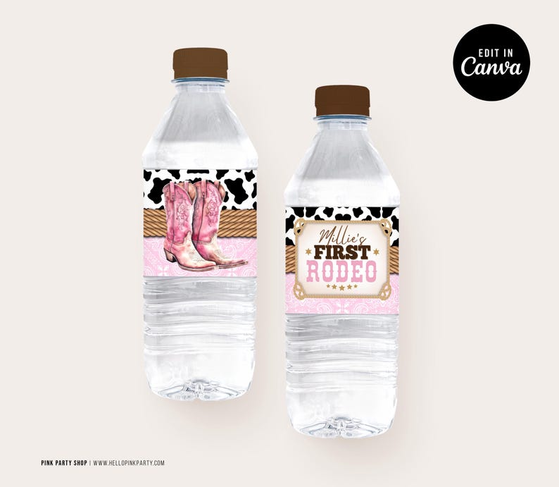 Cowgirl 1st Rodeo Birthday Party Bundle: Editable Favors Labels Canva Template (Digital Download) CWG1 image 7