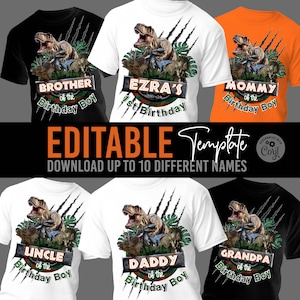 Jurassic Birthday Party T-Shirt Design editierbare Vorlage Dinosaurier Shirt Printable Design dtf Sublimation Design T-Shirt Design