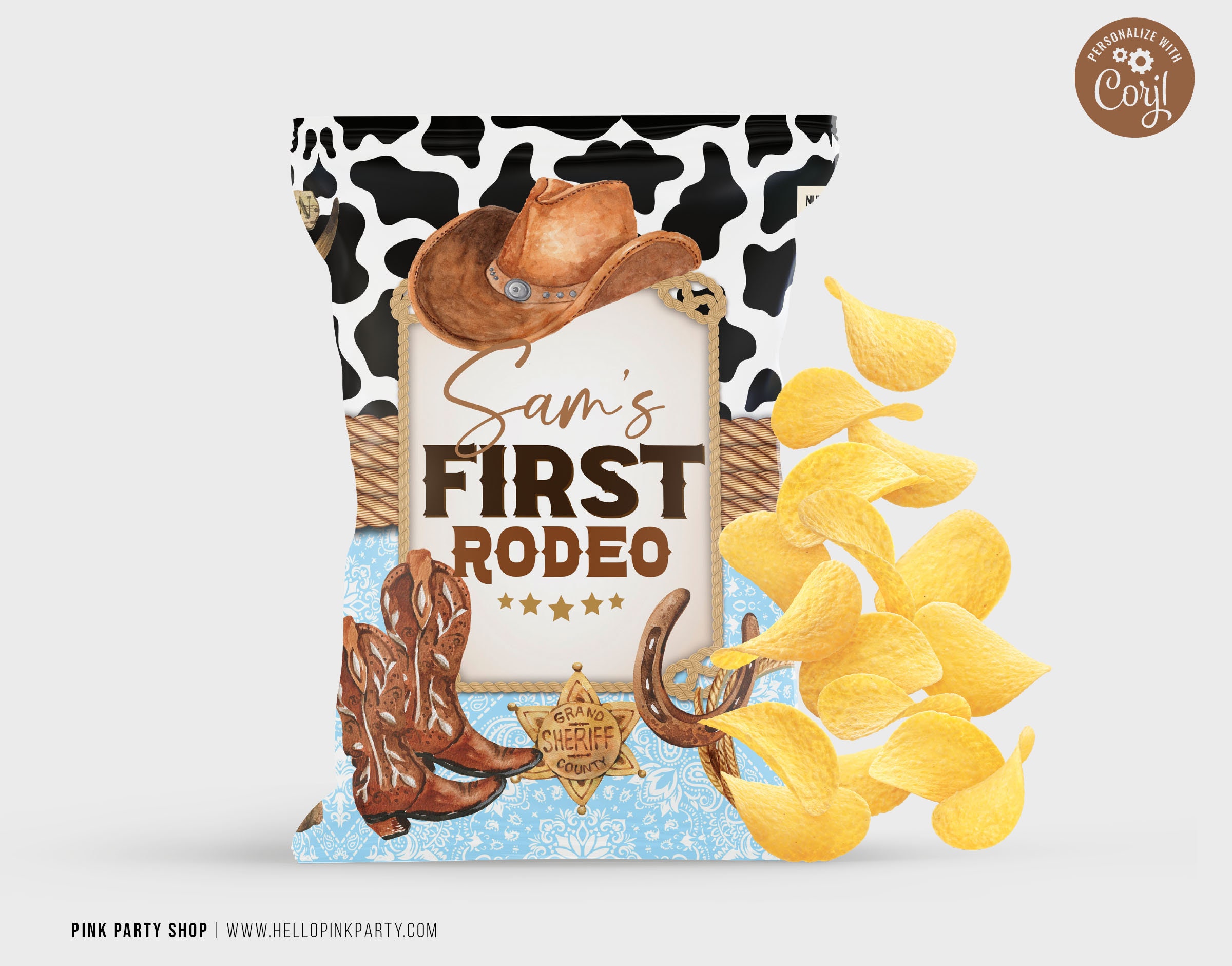 Cowboy 1st Rodeo Chip Bag Template: Western Editable Digital Printable ...