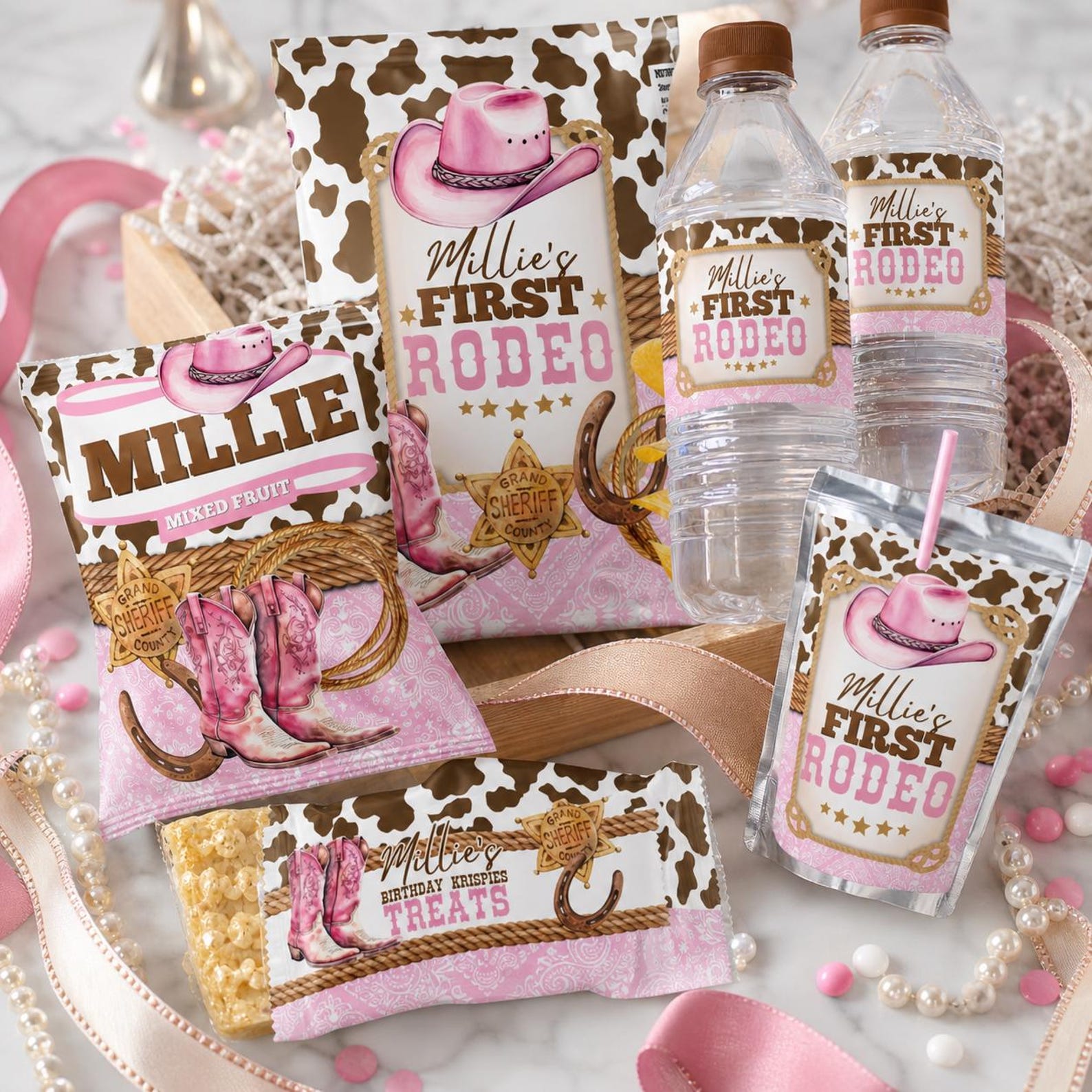 Cowgirl 1st Rodeo Birthday Party Bundle: Editable Pink Western Labels ...