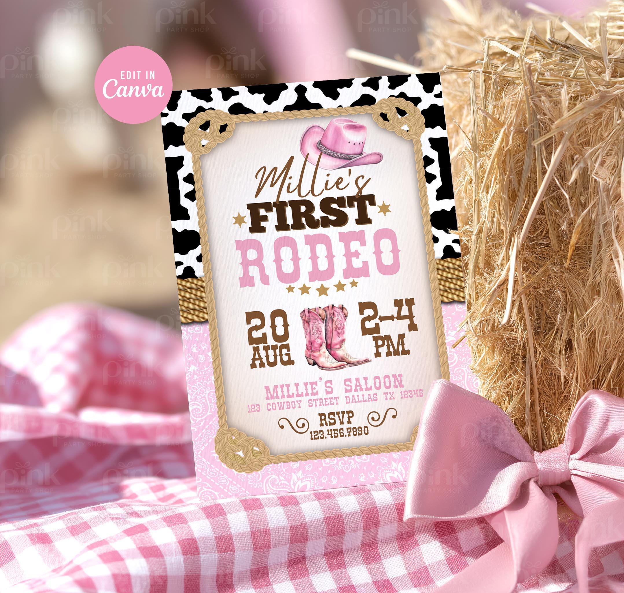 Cowgirl 1st Rodeo Water Bottle Label: Pink Western Birthday (editable ...