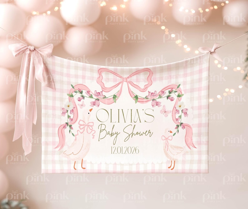 Silly Goose Baby Shower Welcome Sign: Pink Bow Floral Geese Poster ...