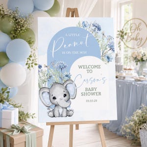 Elephant Baby Shower Welcome Sign: Blue Little Peanut Theme (Printable Template) BB363