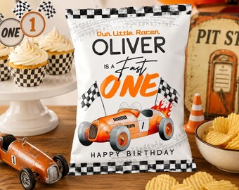 Sac à puces 1er anniversaire de voiture de course : cadeau rapide pour un cadeau (modèle numérique modifiable)