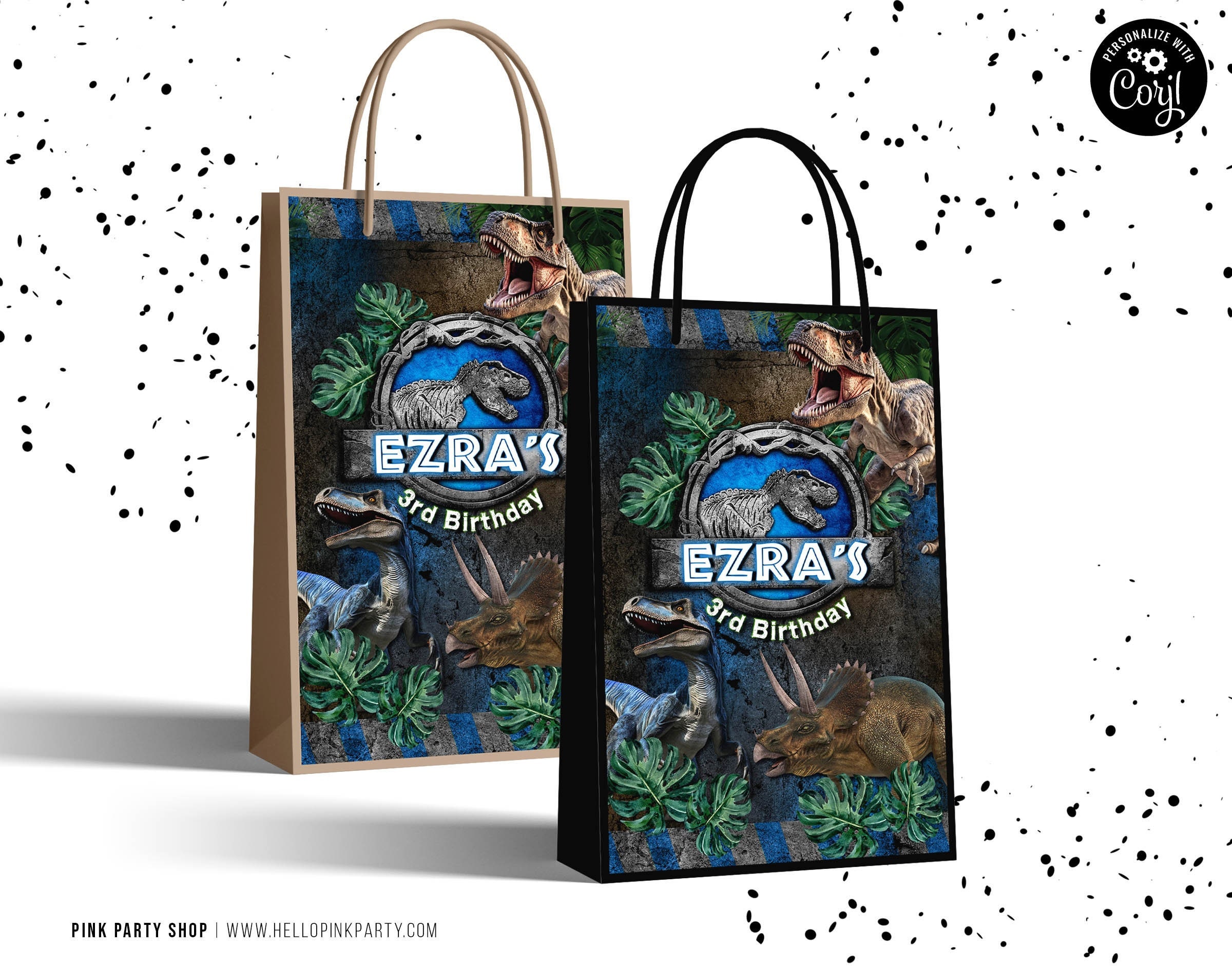 Jurassic Birthday gift bag label Printable template Dinosaur party bag wrapper Custom Editable wrapper Dinosaur Party favor Decoration JB1