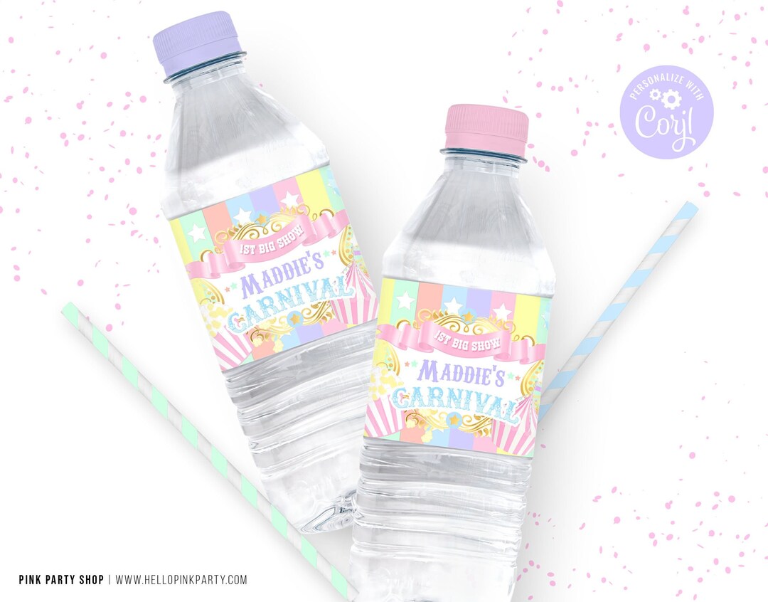 Carnival Birthday Water Labels Wrapper, Printable Templates, Fun Fair ...