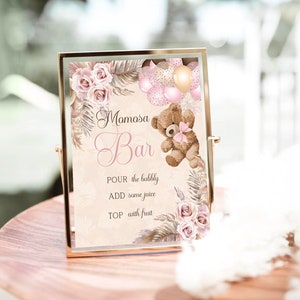 Bear Momosa bar Sign We Can Bearly Wait Baby Shower Balloon Bear Baby Shower Mimosa bar Sign Boho Bear Baby Shower Decor Girl Bear TB11