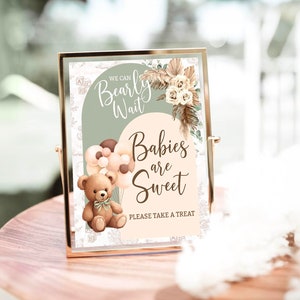 Boho Bear Baby Shower Sign: Babies are Sweet Decor Gender Neutral (Digital Download) BSL1