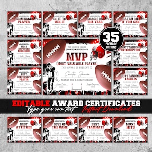 Bearbeitbares Fußballpreis-Zertifikat Preisverleihungs-Urkunde zum Saisonende Football Awards Team Party Printables Zeremonie Geschenk DIY-Diplom