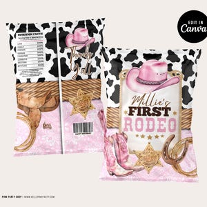 Cowgirl 1st Rodeo Birthday Party Bundle: Editable Favors Labels Canva Template (Digital Download) CWG1 image 4