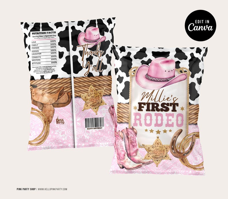 Cowgirl 1st Rodeo Birthday Party Bundle: Editable Favors Labels Canva Template (Digital Download) CWG1 image 4