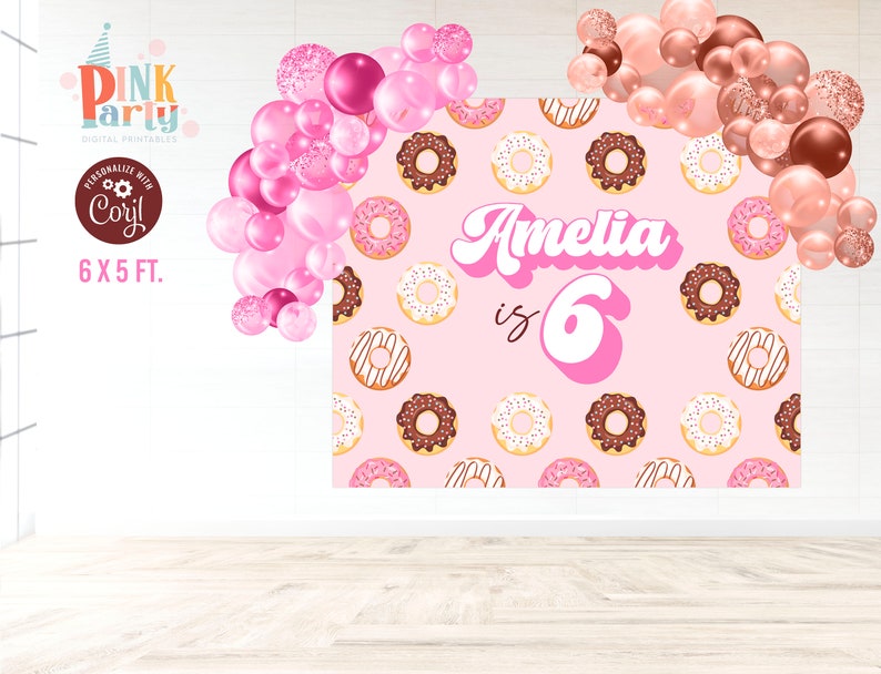 Donut Birthday Backdrop Printable Template Kids Birthday - Etsy