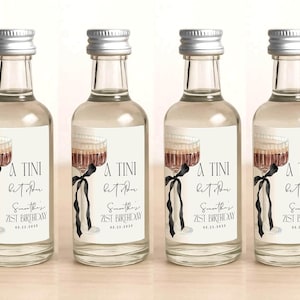 Martini Birthday Liquor Bottle Label Template: Black Bow (Editable Canva, Digital Download) CI15