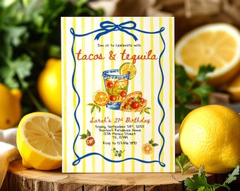 Invito di compleanno a tema Tacos e Tequila: Festa messicana moderna (Modello digitale per Canva)