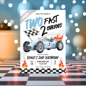 Editable Two Fast Birthday Invitation Party Race Car 2nd Birthday 2nd Racing Boy Printable Template Digital  Instant Download Corjl TF001