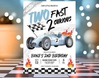 Editable Two Fast Birthday Invitation Party Race Car 2nd Birthday 2nd Racing Boy Printable Template Digital  Instant Download Corjl TF001