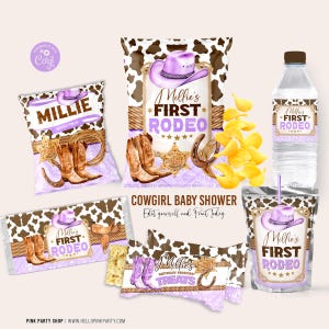 Cowgirl Birthday Party Bundle editable Template Saddle Up Birthday chip bag Cowboy western Bundle party favors printable labels 1st Rodeo