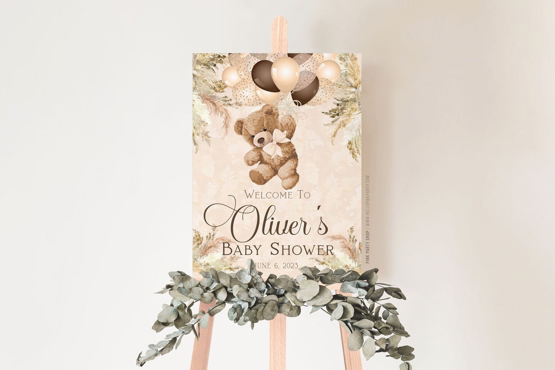 Teddy Bear Balloons Printable Welcome Sign Template, Baby Shower Party ...