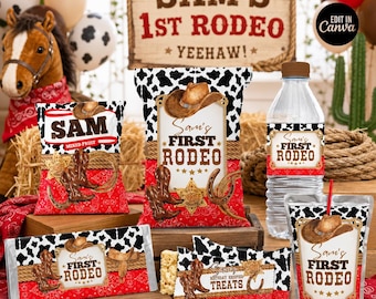 Cowboy 1st rodeo party bundle Canva templates