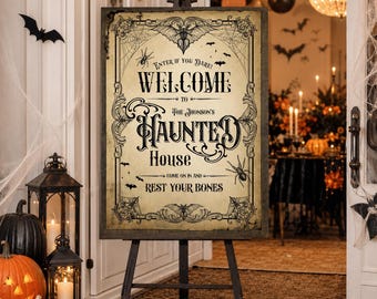 Editable Vintage Halloween Welcome Sign: Haunted House Decor (Digital Download)
