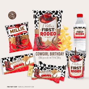 Cowgirl Birthday Party Bundle Kit, Template Printable, Saddle Up Birthday chip bag, Cowboy western Editable labels 1st Rodeo Party Printable