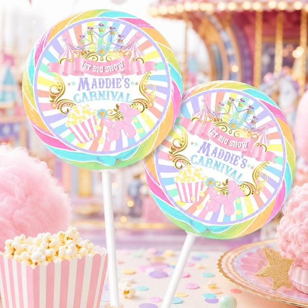 Carnival Circus Birthday Lollipop Labels: Editable Party Favor Template (Digital Download) CB10