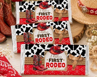 Redigerbar utskrivbar etikett för Cowgirl 1st Rodeo-godisbaromslag
