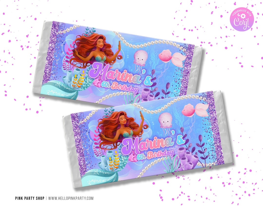 Mermaid Birthday Candy Bar Label, Printable Templates, Under the Sea ...