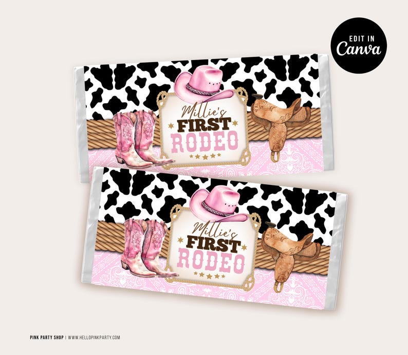 Cowgirl 1st Rodeo Birthday Party Bundle: Editable Favors Labels Canva Template (Digital Download) CWG1 image 8