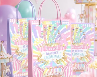 Carnival Birthday Gift Bag Labels: Circus Favor Box Template (Digital Download) CB10