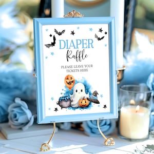 Diaper Raffle Sign A Little Boo Baby Shower Halloween Baby Shower Gifts Sign Blue ghost Baby Shower Boy Instant download Sign Poster LBS1