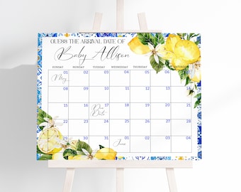 Calendario delle date di scadenza per il baby shower al limone: tema Positano Amalfi (modello modificabile) BS224
