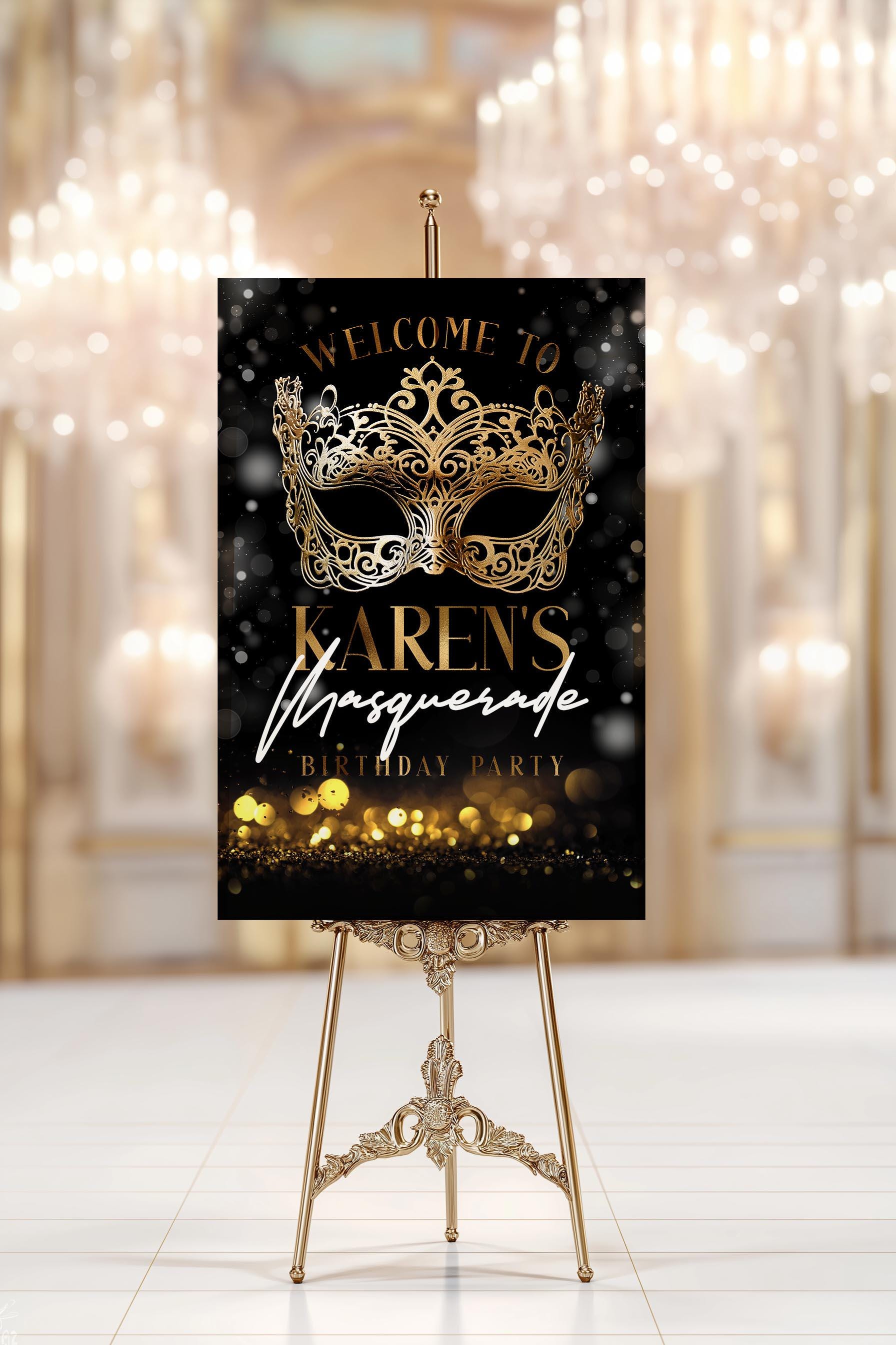 Masquerade Party Welcome Sign: Printable Birthday Decor (digital ...