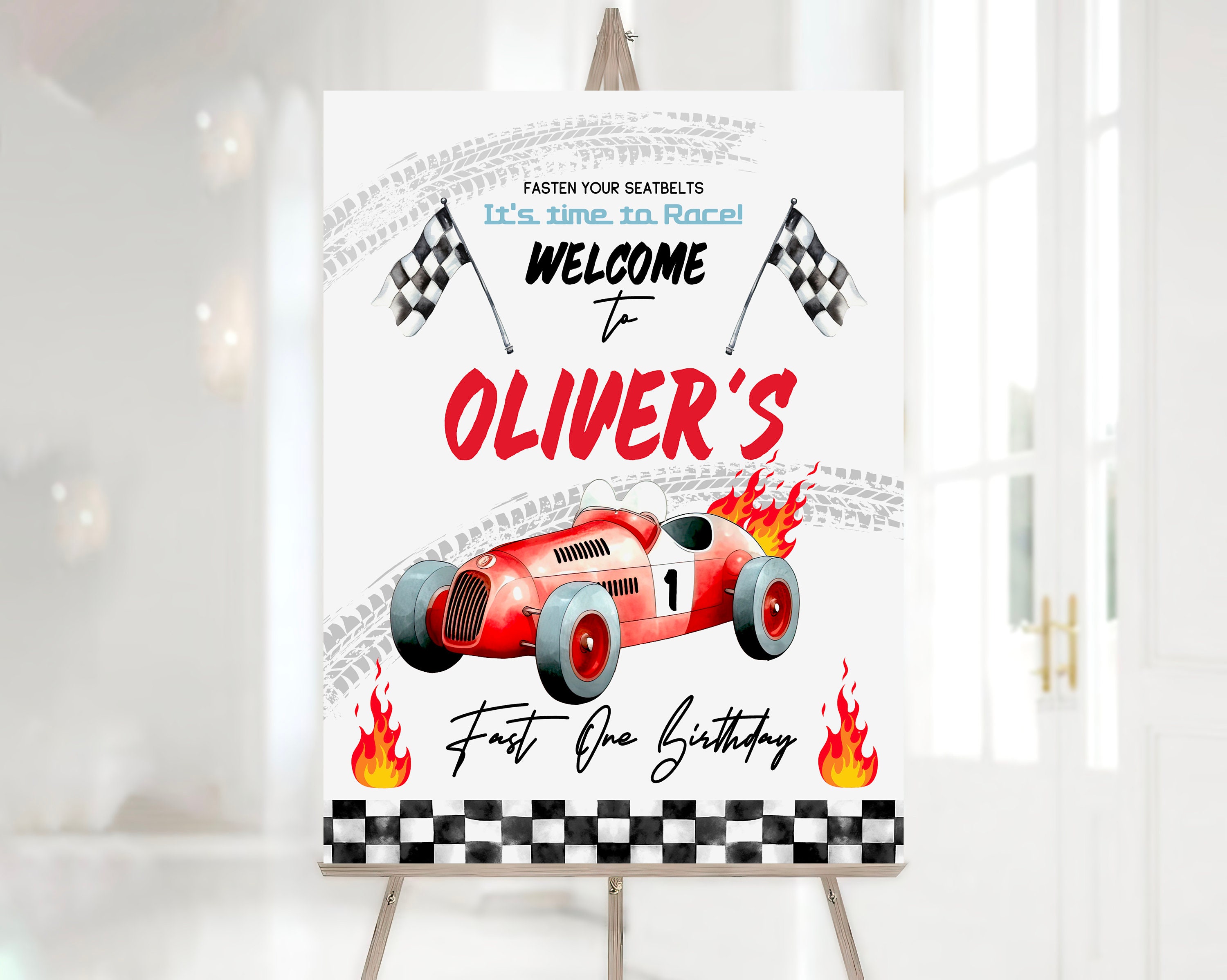 Racing Car Birthday Thank You Card: Editable Template (digital Download ...