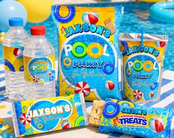 Pool Party Birthday Bundle: Editable Chip Bag, Labels (Digital Download)