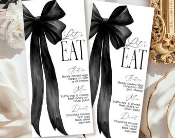 Funeral For My Youth Menu Template: Black Bow Party Decor (Digital Download) DT04