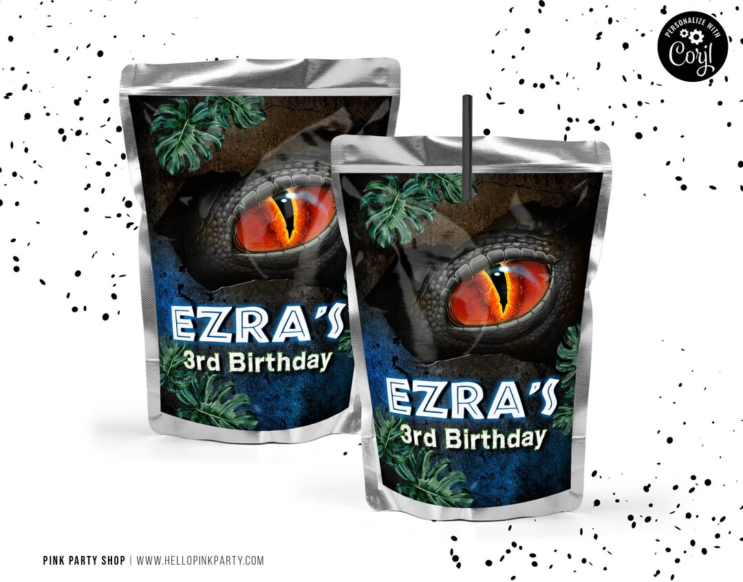 Jurassic Birthday Juice Pouch Label Printable Template Dinosaur Drink ...