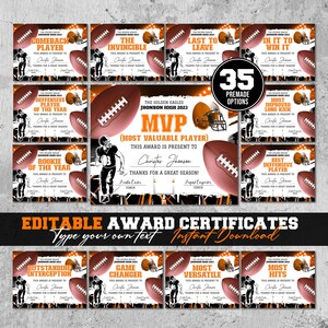 Editierbare Football Award Zertifikat Preisverleihung Zertifikat Ende der Saison Football Awards Team Party Ausdrucke Zeremonie Geschenk DIY Diplom