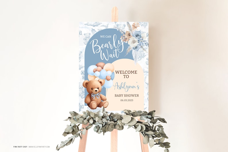 Teddy Bear Baby Shower Welcome Sign, Boho Bear Boy Decor (Digital Download) image 5