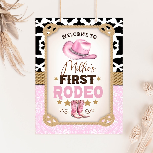 Cowgirl Birthday Printable Welcome sign Template Rodeo Western Birthday Editable party sign Corjl Poster board Sign Decor Wild west Entrance