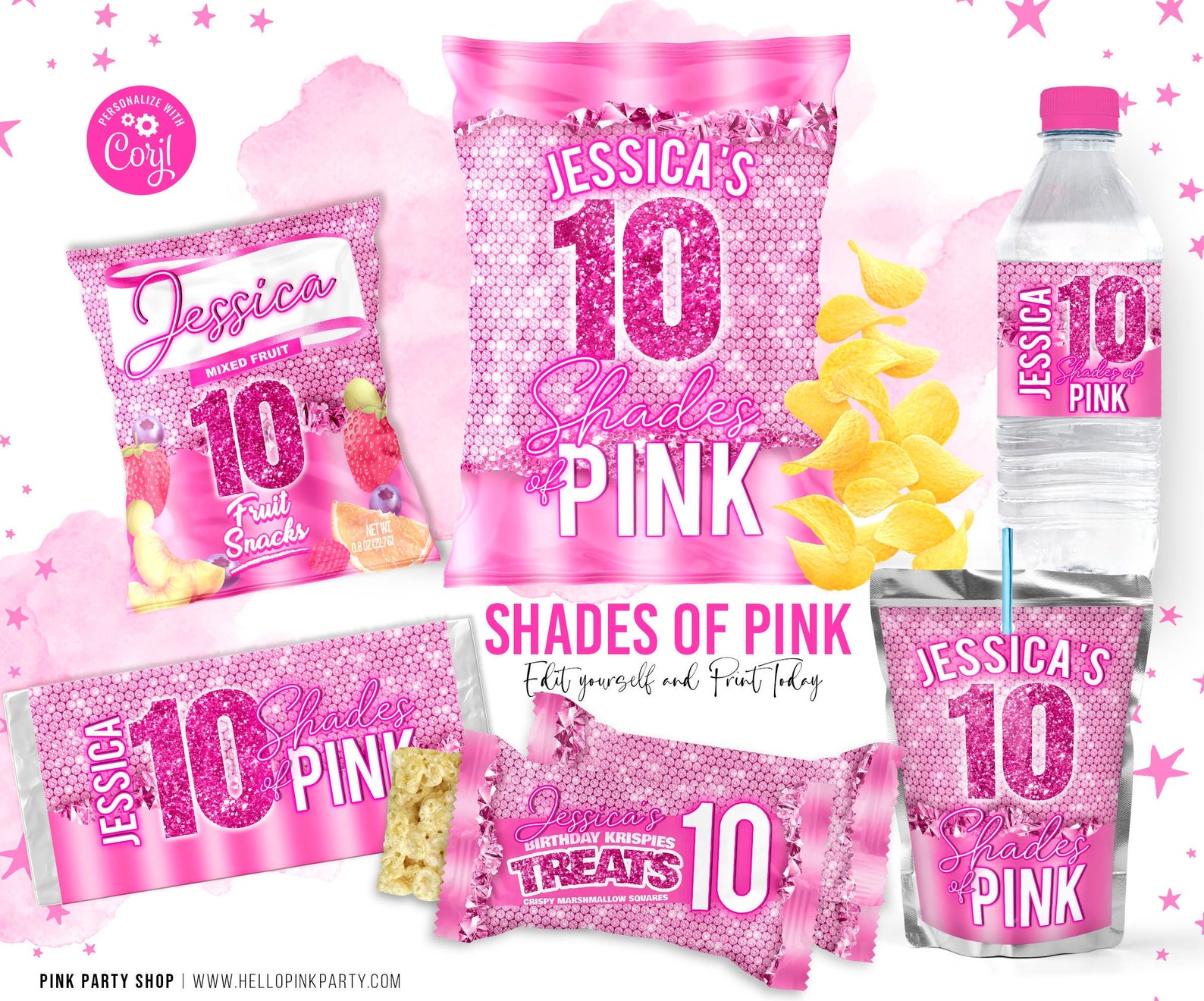 Shades of Pink Birthday Party Bundle: Editable Favor Wrappers Favors ...